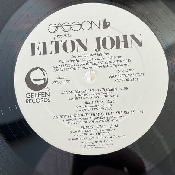 Sasson Presents Elton John Special LTD Edition LP 1984 Geffen Etched Promo - Picture 3 of 8